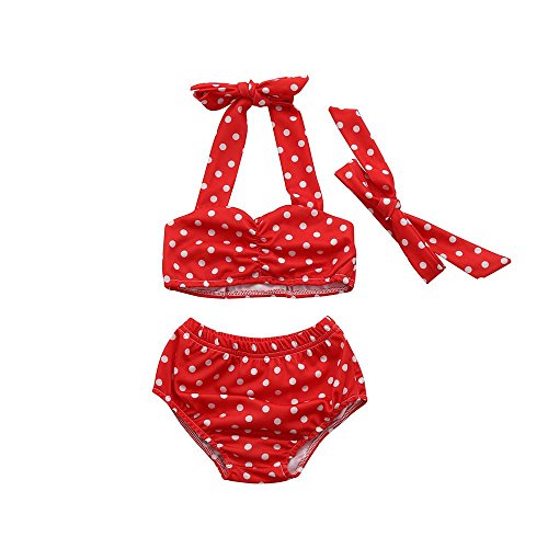 Fossen Bebe Niña Trajes de baño Punto de Ola Bañador Dos Piezas de Bikini (3 años, Rojo)