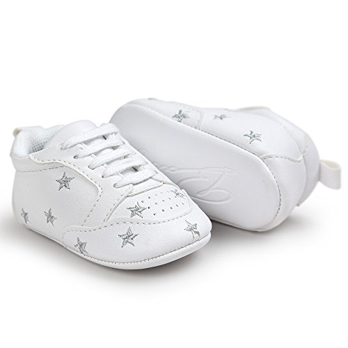 Fossen Recién nacido Bebe Zapatos Cuero artificial Zapatillas con Bordado Pentagram Suela Blanda Antideslizante Primeros pasos Para Bebé Niñas Niño (0-6 meses, Plateado)