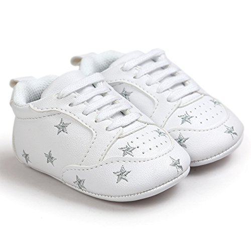 Fossen Recién nacido Bebe Zapatos Cuero artificial Zapatillas con Bordado Pentagram Suela Blanda Antideslizante Primeros pasos Para Bebé Niñas Niño (0-6 meses, Plateado)