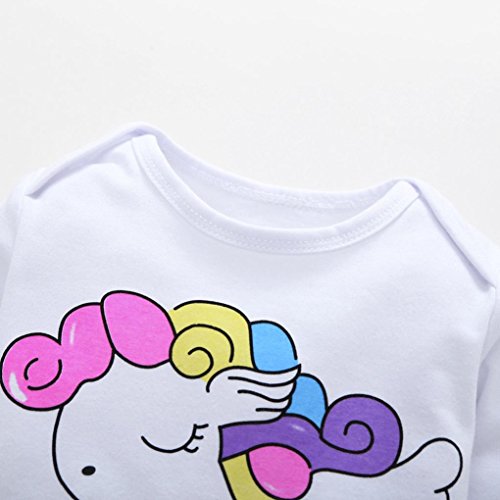 Fossen Ropa Bebe Niña Niño Invierno Otoño Recién Nacido Monos de Manga Larga Camiseta de Dinosaurio Caballo del Arco Iris + Pantalones + Sombrero + Cintas de Pelo (0-6 Meses, Caballo del Arco Iris)