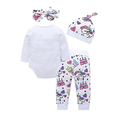 Fossen Ropa Bebe Niña Niño Invierno Otoño Recién Nacido Monos de Manga Larga Camiseta de Dinosaurio Caballo del Arco Iris + Pantalones + Sombrero + Cintas de Pelo (0-6 Meses, Caballo del Arco Iris)