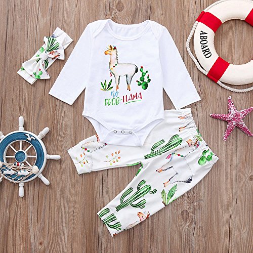 Fossen Ropa Bebe Niña Niño Invierno Otoño Recién Nacido Monos de Manga Larga Camiseta de Dinosaurio Caballo del Arco Iris + Pantalones + Sombrero + Cintas de Pelo (0-6 Meses, Alpaca)