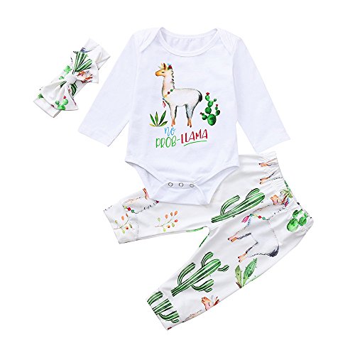 Fossen Ropa Bebe Niña Niño Invierno Otoño Recién Nacido Monos de Manga Larga Camiseta de Dinosaurio Caballo del Arco Iris + Pantalones + Sombrero + Cintas de Pelo (0-6 Meses, Alpaca)