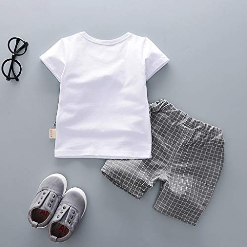 Fossen Ropa Bebe Niño Verano 2019 - Camiseta Manga Corta + Pantalones Cortos a Cuadros - para 0-3 Años Recien Nacido Bebé Conjunto de Dos Piezas (18-24 Meses, Gris)