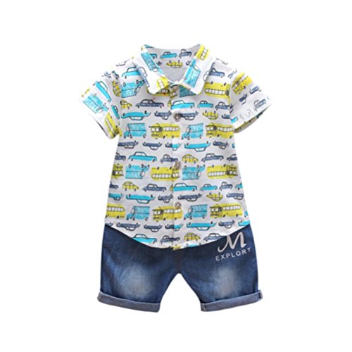 Fossen Ropa Bebe Verano 0-2 Años Niño Camiseta de Coche Impresión y Vaqueros (6-12 Meses, Azul)