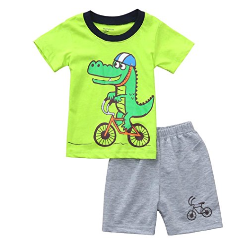 Fossen Ropa Niño Bebe 1-6 años Verano Conjuntos Dibujos Animados de cocodrilo Animal Camiseta Manga Corta y Pantalones Cortos de Cuadros (2 años, Green)