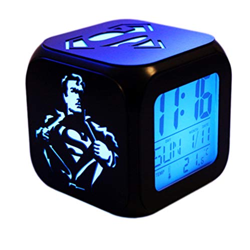 FV-cuerd Superhéroe Superman 3D Estéreo Despertador Mute LED Noche Luz Despertador Electrónico de Noche - Siete Colores