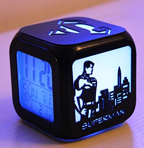 FV-cuerd Superhéroe Superman 3D Estéreo Despertador Mute LED Noche Luz Despertador Electrónico de Noche - Siete Colores