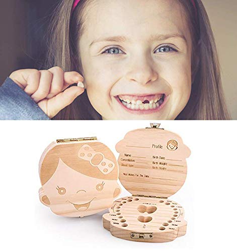 GeekerChip Bebé Dientes Caja(Niña),Caja de Madera para Guardar Dientes para Little Bebé [Versión Español]