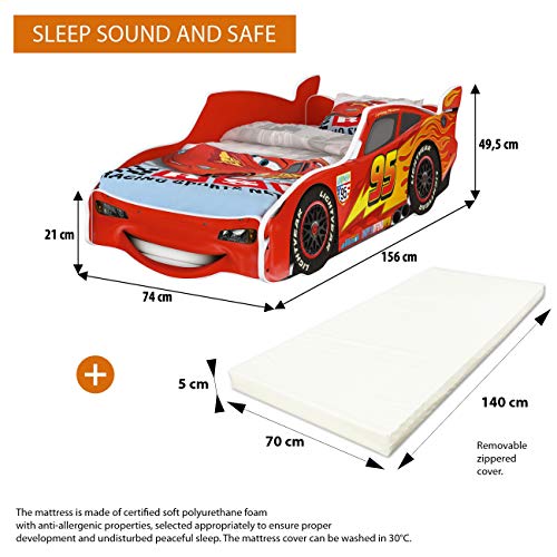 GLOBAL Zig Zag Lightning McQueen Cama infantil diseño coche de carreras 140x70 cm