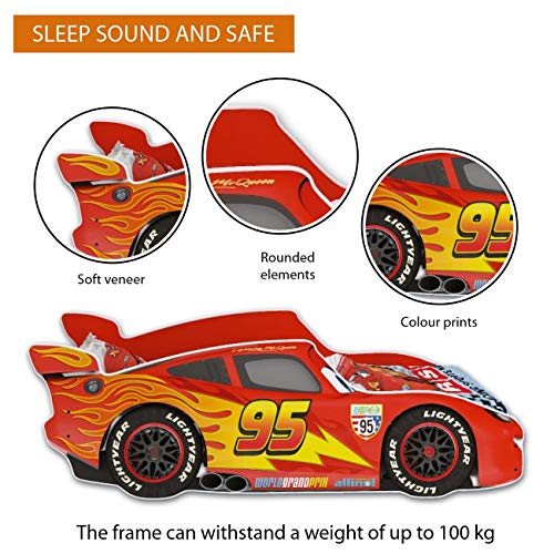 GLOBAL Zig Zag Lightning McQueen Cama infantil diseño coche de carreras 140x70 cm