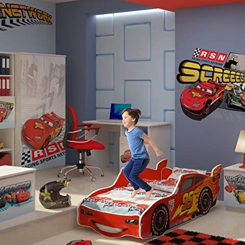 GLOBAL Zig Zag Lightning McQueen Cama infantil diseño coche de carreras 140x70 cm