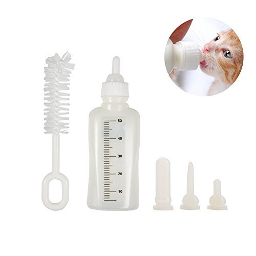 GLOGLOW Set de biberones de 50 ml para Mascotas con 1 Cepillo de Limpieza y 3 pezones de Repuesto para Perros y Animales pequeños