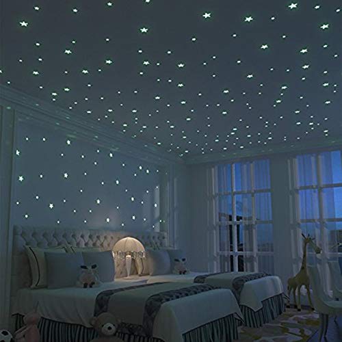 Glow Star Moon Adhesivos de pared para habitaciones de niños Baby Bedroom Decal Decoración para el hogar Techo Luminoso Fluorescente DIY Etiqueta de la pared