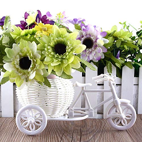 GVC Flor Plástico Blanco Triciclo Bicicleta Diseño Flor Cesta Contenedor para Flor Planta Inicio Bodas Decoraciones Florero 23 * 12.5 * 9 cm