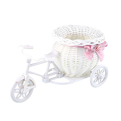 GVC Flor Plástico Blanco Triciclo Bicicleta Diseño Flor Cesta Contenedor para Flor Planta Inicio Bodas Decoraciones Florero 23 * 12.5 * 9 cm