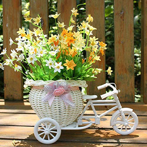 GVC Nueva Bicicleta Cesta de Flores Decorativa más Nuevo plástico Blanco Triciclo Bicicleta diseño Flor Cesta Almacenamiento Fiesta decoración macetas