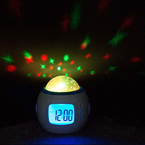 Hangang Despertador Infantil Dormir Reloj Cambio De Color Estrella Cielo Estrellas Música De Proyección Digital Reloj con Fondo Luz Nocturna Calendario Termómetro para Niños Niños