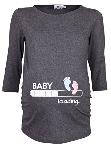 Happy Mama. para Mujer Camiseta premamá Estampado Baby Loading y Bebé pies. 549p (Grafito Mezcla, 42-44, XL)