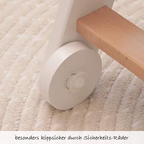 Hauck Beta Plus - Trona de madera evolutiva bebés, incluye cinturón, bandeja para comer, cojín gratis y ruedas, altura regulable, hasta 90 kg - color blanco natural