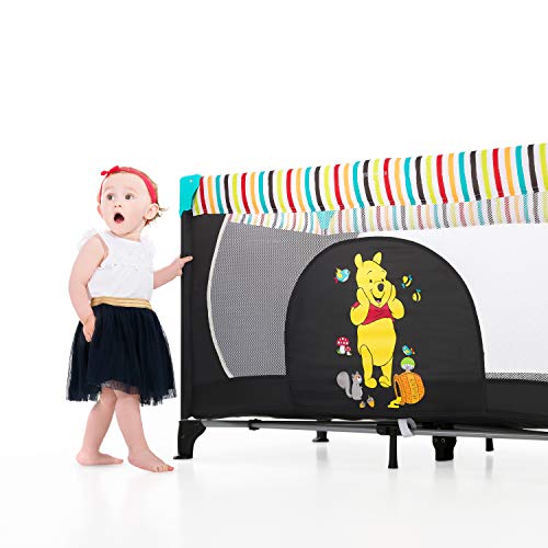 Hauck Dream N Play - Cuna de viaje 3 piezas 120 x 60 cm, bebe, incluido colchóncito y bolsa de transporte, de 0+ meses hasta 15 kg, plegado y montaje fácil, ligera y estable, pooh geo, multicolor