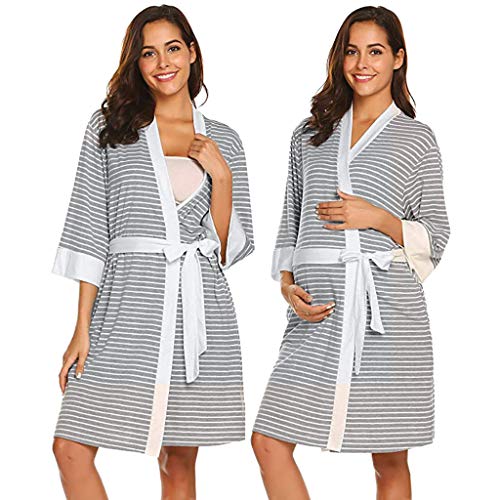 HCFKJ Ropa Premamá Invierno Talla Grande para Mujer Embarazadas Cuidado De Maternidad Bata Delivery Robe Hospital Vestido De Lactancia Materna (XXL, Gris A)