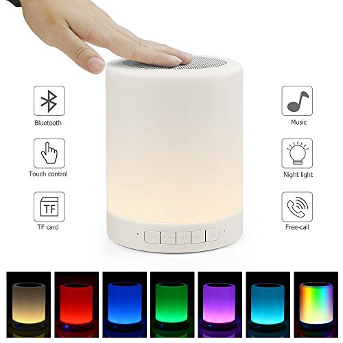 HF morning Lámpara LED de Mesa lamparas mesilla con altavoz Bluetooth Inalámbrico luz nocturna niños de color regulable Luz de Noche con control táctil Llamada de Manos Libres Bluetooth