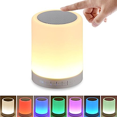 HF morning Lámpara LED de Mesa lamparas mesilla con altavoz Bluetooth Inalámbrico luz nocturna niños de color regulable Luz de Noche con control táctil Llamada de Manos Libres Bluetooth