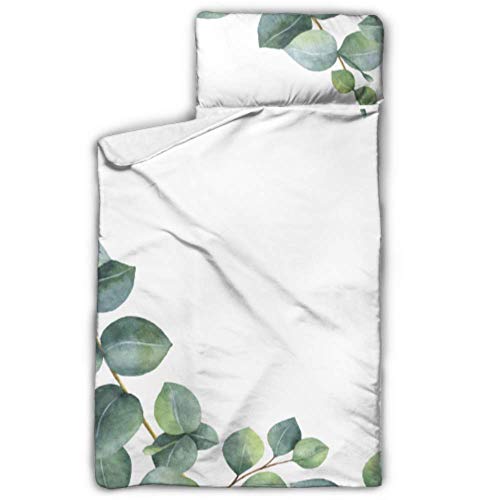 Hojas de eucalipto Decoración verde Colchonetas para la guardería Cunas de guardería para niños pequeños con diseño de manta y almohadas enrollables Ideal para preescolares Guarderías para dormir 50