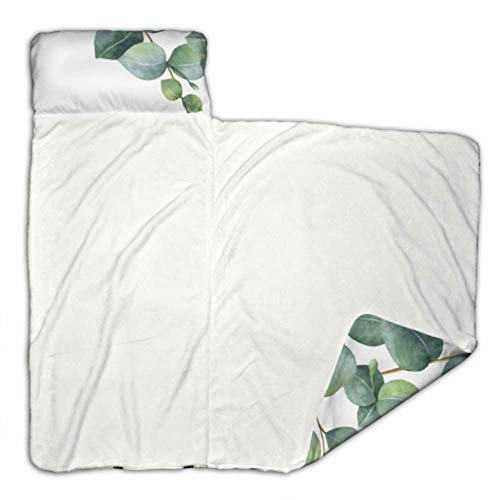 Hojas de eucalipto Decoración verde Colchonetas para la guardería Cunas de guardería para niños pequeños con diseño de manta y almohadas enrollables Ideal para preescolares Guarderías para dormir 50