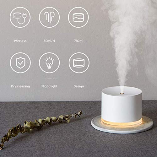 Humidificador, gran capacidad de 780 ml, batería USB2000mAh, fuente de alimentación ultrasónica sin agua, volumen de pulverización 30-50 ml / adecuado para escritorio de automóvil doméstico ,Blanco