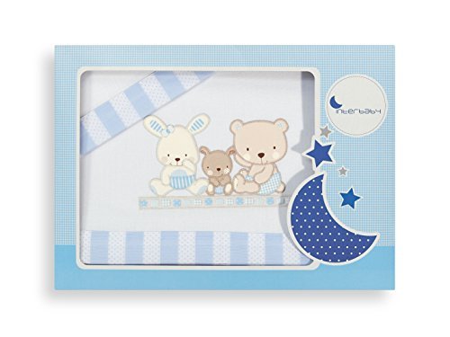 Interbaby Love - Juego de sábanas para minicuna, color blanco/azul