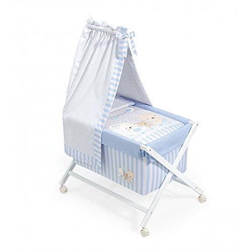 Interbaby Love - Minicuna de madera + textil + dosel, color blanco/beige