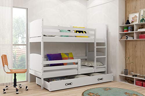 Interbeds Cama Doble - litera Infantil,Tami, 160X80, Color Blanco, los Paneles (colchones,somieres y cajón Gratis) (Blanco)