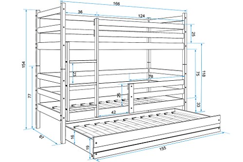 Interbeds Cama litera Triple Eric, 160X80, con colchones, somieres incluidos! Color Blanco