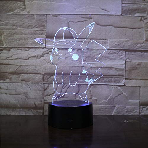 Ir Lámpara de mesa 3D Regalo de juguete para niños Luz de noche Pikachu Figura Noche de niños LED Mesita de noche Luz de noche colorida Regalo de vacaciones para niños