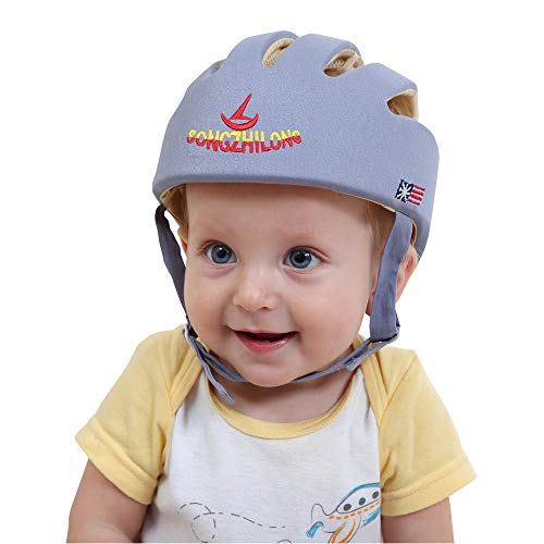 IULONEE Casco de protección para bebé, gorra protectora para cabeza de bebé, gorra de algodón ajustable(Gris)