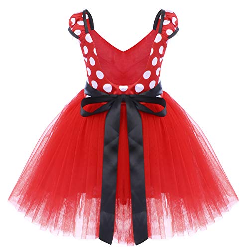 IWEMEK Princesa Disfraz de Minnie para Bebé Niña Navidad de los Lunares del Vestido del Tutú de Tul Cumpleaños Fantasía Infantiles Vestido Carnaval Bautizo Ballet Baile con Diadema 3-4 Años