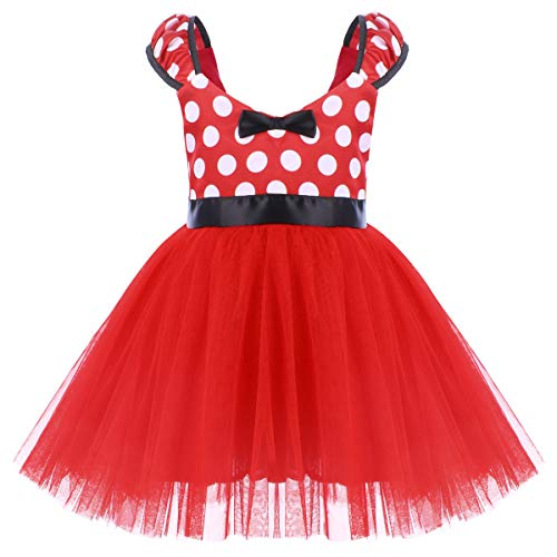 IWEMEK Princesa Disfraz de Minnie para Bebé Niña Navidad de los Lunares del Vestido del Tutú de Tul Cumpleaños Fantasía Infantiles Vestido Carnaval Bautizo Ballet Baile con Diadema 3-4 Años