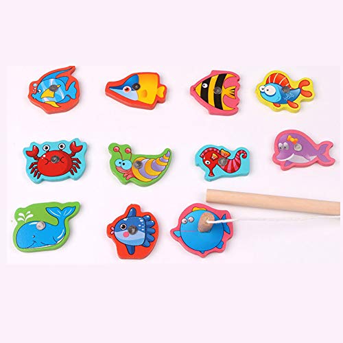 Jiacheng29_ Juego De Juguetes De Pesca De Madera Magnética para Niños, Peces Pequeños, Aprendizaje, Color, Mar, Animales Marinos, Edad 3 4 5, 6 Años Rosado