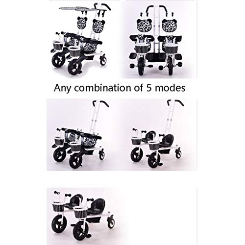 Jiji Sillas de Paseo Cochecito Doble Triciclo Bicicleta de bebé Doble Bicicleta Cinco Modos Gratis con 3 Puntos Protección de Seguridad Carro de bebé Cochecito de bebé (Color : A)