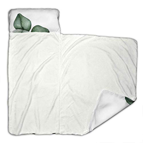 JINCAII Hojas de eucalipto Decoración Verde Sacos de Dormir para niños Saco de Dormir para niñas con Manta y Almohada Diseño Enrollable Ideal para preescolares Guarderías para niños 50"x20