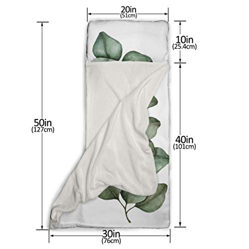 JINCAII Hojas de eucalipto Decoración Verde Sacos de Dormir para niños Saco de Dormir para niñas con Manta y Almohada Diseño Enrollable Ideal para preescolares Guarderías para niños 50"x20