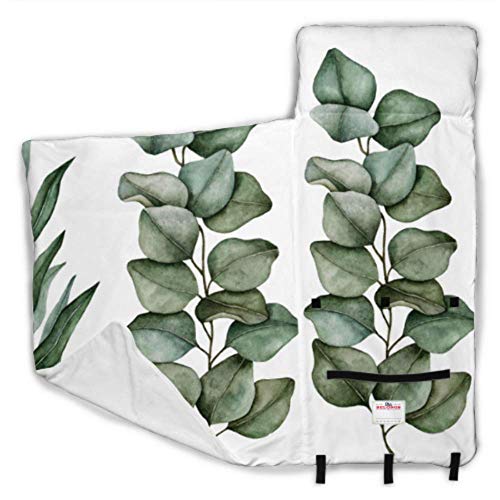 JINCAII Hojas de eucalipto Decoración Verde Sacos de Dormir para niños Saco de Dormir para niñas con Manta y Almohada Diseño Enrollable Ideal para preescolares Guarderías para niños 50"x20