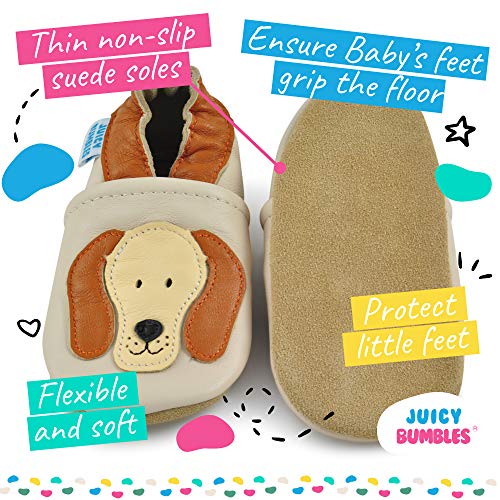 Juicy Bumbles - Zapatos de bebé de cuero suave con suela de gamuza - Zapatos pre andadores - Zapatos para cuna, perro Rufus, 18-24 meses (talla 24-25 EU)