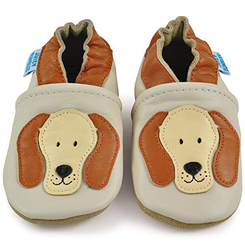 Juicy Bumbles - Zapatos de bebé de cuero suave con suela de gamuza - Zapatos pre andadores - Zapatos para cuna, perro Rufus, 18-24 meses (talla 24-25 EU)