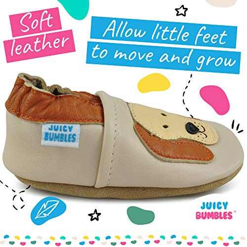 Juicy Bumbles - Zapatos de bebé de cuero suave con suela de gamuza - Zapatos pre andadores - Zapatos para cuna, perro Rufus, 18-24 meses (talla 24-25 EU)