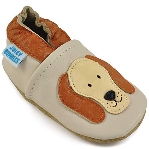 Juicy Bumbles - Zapatos de bebé de cuero suave con suela de gamuza - Zapatos pre andadores - Zapatos para cuna, perro Rufus, 18-24 meses (talla 24-25 EU)