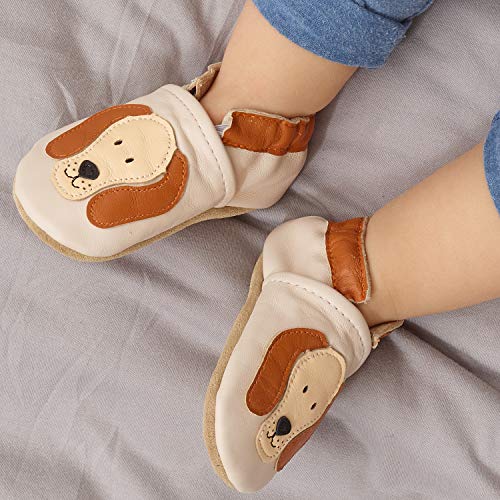 Juicy Bumbles - Zapatos de bebé de cuero suave con suela de gamuza - Zapatos pre andadores - Zapatos para cuna, perro Rufus, 18-24 meses (talla 24-25 EU)