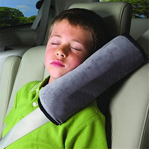 JUNGEN Almohada Bebe Almohadilla Cinturon Seguridad Coche Almohada Cinturón de Seguridad Hombro Almohadillas Proteger Cabeza de Hombro Cojín de Protección para Niños Dormir (Gris)